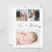 赤ちゃんシャワー3フォトコラージュ愛とスクリプ感謝していト サンキューカード (正面)