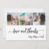 赤ちゃんシャワー3写真コラージュのスクリプエレガントト サンキューカード (正面)