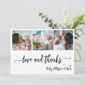 赤ちゃんシャワー3写真コラージュのスクリプエレガントト サンキューカード (スタンド正面)