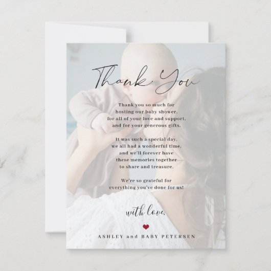 赤ちゃんシャワー4枚シンプルの写真モダン サンキューカード (正面)