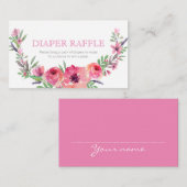 赤ちゃんシャワー – おむつラッフルインサート – ピンクの花 エンクロージャーカード (正面/裏面)