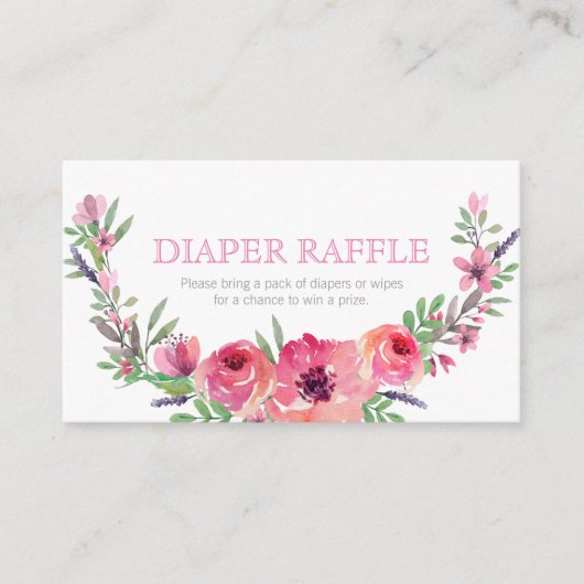 赤ちゃんシャワー – おむつラッフルインサート – ピンクの花 エンクロージャーカード (正面)