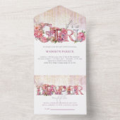 赤ちゃんシャワー&おむつラッフル女の子 オールインワン招待状 (内側)