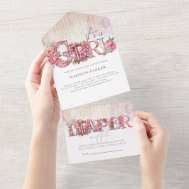 赤ちゃんシャワー&おむつラッフル女の子 オールインワン招待状