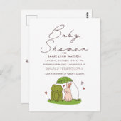 赤ちゃんシャワー |かわいいカエル&バニー招待状 ポストカード (正面/裏面)