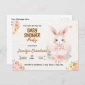 赤ちゃんシャワー – かわいいピンクのバニー。編集可能 ポストカード (正面/裏面)