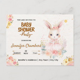 赤ちゃんシャワー – かわいいピンクのバニー。編集可能 ポストカード