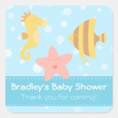 赤ちゃんシャワー:かわいい漫画の水中の生物 スクエアシール (正面)