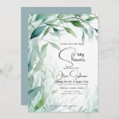 赤ちゃんシャワー – ほこりっぽい青葉柳 招待状 (正面/裏面)