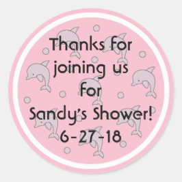 赤ちゃんシャワー「イルカ/ピンク」ステッカー1 1/2"または3" ラウンドシール