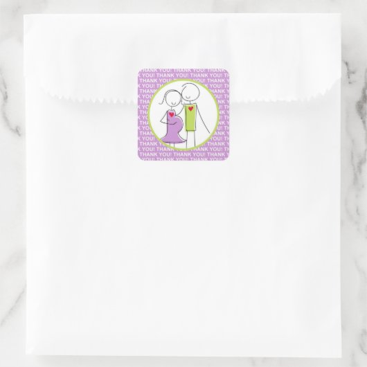 赤ちゃんシャワー、カップルありがとうステッカー、紫 スクエアシール (バッグ)