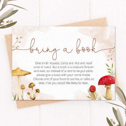 赤ちゃんシャワー、キノコテーマ用のブックカードを持って来る エンクロージャーカード