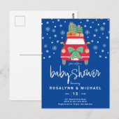 赤ちゃんシャワー |クリスマス・ホリデー・レッド・カー ポストカード (正面/裏面)