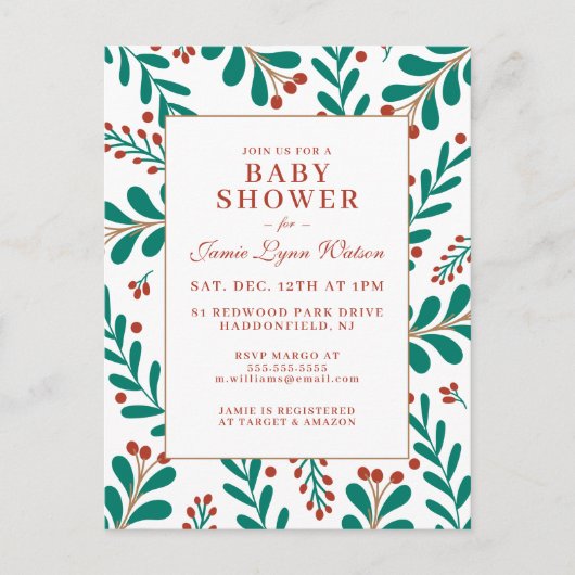 赤ちゃんシャワー |クリスマス・ミスタントー&ホリー ポストカード (正面)