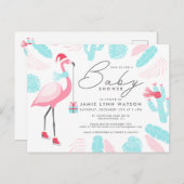 赤ちゃんシャワー |サンタクロースフラミンゴ招待状 ポストカード (正面/裏面)