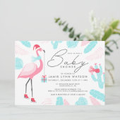 赤ちゃんシャワー |サンタクロースフラミンゴ招待状 招待状 (スタンド正面)