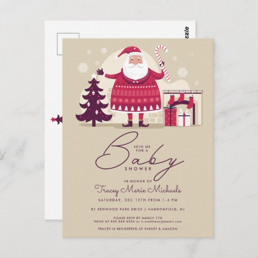 赤ちゃんシャワー |サンタクロース&暖炉 ポストカード (正面/裏面)