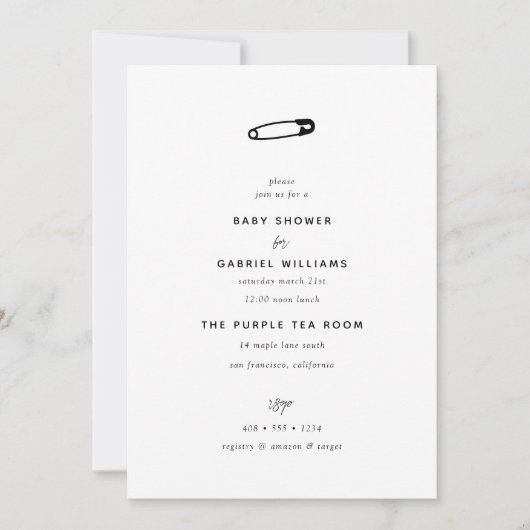 赤ちゃんシャワー |セーフティピンベビー 招待状 (正面)