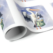 赤ちゃんシャワー。バッグ付きコウノトリ ラッピングペーパー (ロールコーナー)