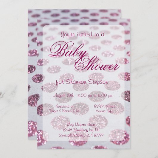 赤ちゃんシャワー |ピンクの水玉模様 招待状 (正面/裏面)