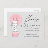 赤ちゃんシャワー |ピンクキリン風船はがき ポストカード (正面/裏面)