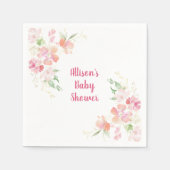赤ちゃんシャワー |ピンクコーラル金ゴールドフローラ スタンダードカクテルナプキン (正面)