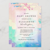 赤ちゃんシャワー |ピンクブルーとパープルの水彩スプラッシュ 招待状 (正面/裏面)