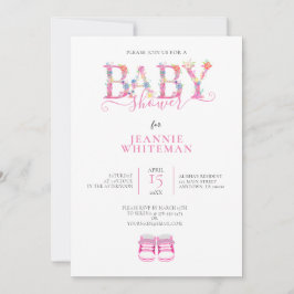 赤ちゃんシャワー、ピンクブース、ピンクフローラ 招待状