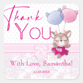 赤ちゃんシャワー。ピンクベビー鹿 スクエアシール