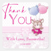 赤ちゃんシャワー。ピンクベビー鹿 スクエアシール (正面)