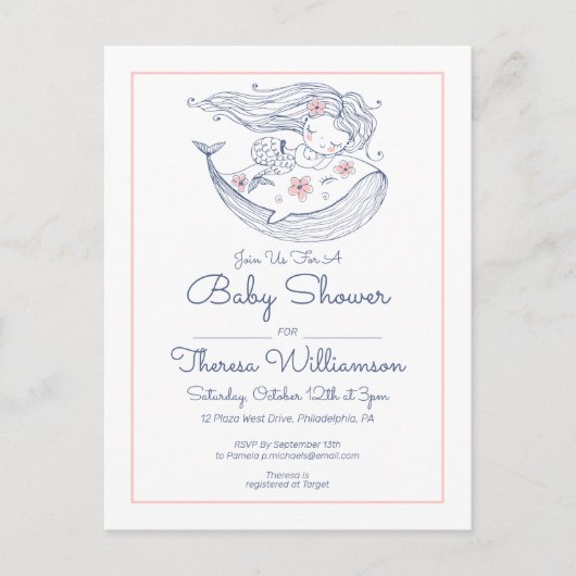 赤ちゃんシャワー |ピンク小さな女の子人魚 ポストカード (正面)