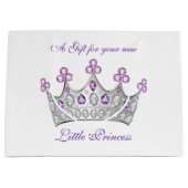 赤ちゃんシャワー、プリンセスクラウン、ピンクと紫 ラージペーパーバッグ (正面)