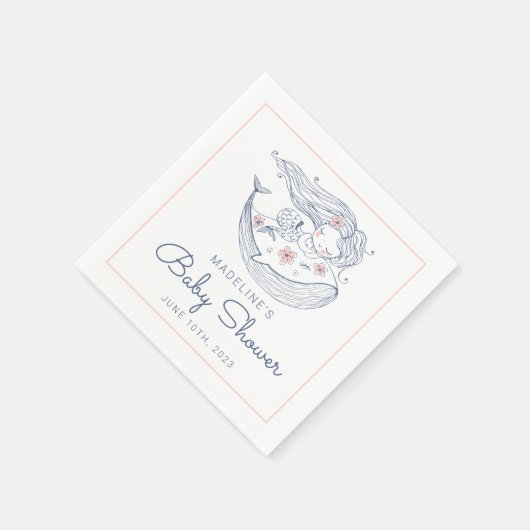 赤ちゃんシャワー |ベビーガールホエールマーメイドビーチナプキン スタンダードカクテルナプキン (角)