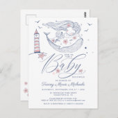 赤ちゃんシャワー |ベビーガールホエールマーメイドビーチ ポストカード (正面/裏面)