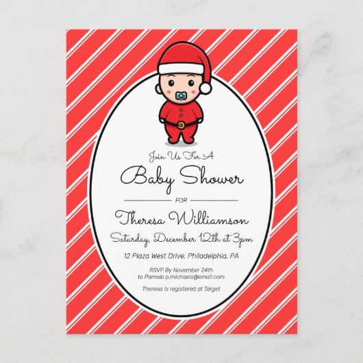 赤ちゃんシャワー |ベビーサンタクロース飴の杖はがき ポストカード (正面)