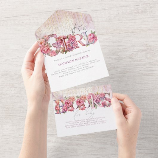 赤ちゃんシャワー&ベビー用ブックス女の子 オールインワン招待状 (貼ってはがせる)