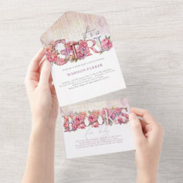 赤ちゃんシャワー&ベビー用ブックス女の子 オールインワン招待状