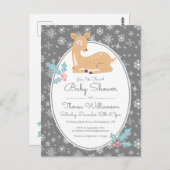 赤ちゃんシャワー |マザーディアー&スノーフレーク葉書 ポストカード (正面/裏面)