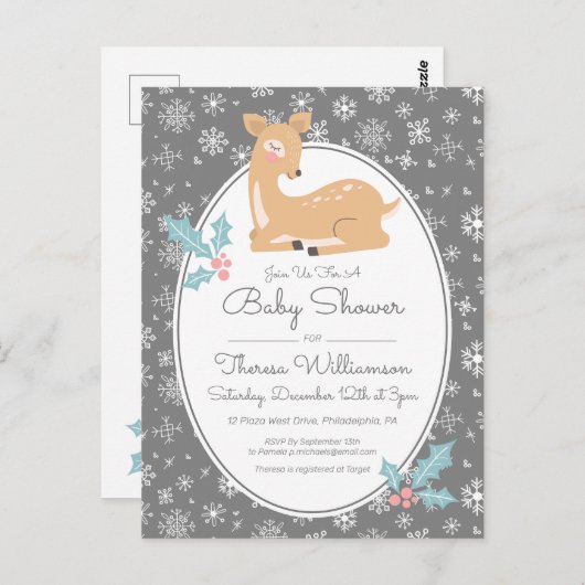 赤ちゃんシャワー |マザーディアー&スノーフレーク葉書 ポストカード (正面/裏面)