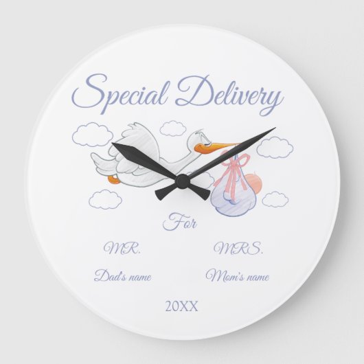 赤ちゃんシャワー、両親 – へ – ギフトカスタム- ラージ壁時計 (正面)
