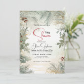 赤ちゃんシャワー – 冬の水色植物学 招待状 (スタンド正面)