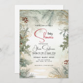 赤ちゃんシャワー – 冬の水色植物学 招待状 (正面/裏面)