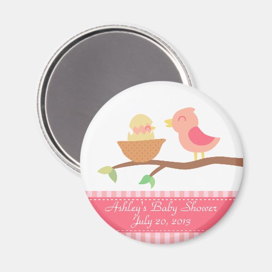 赤ちゃんシャワー:孵化したばかりの可愛いピンクのベビー マグネット (正面/裏面)
