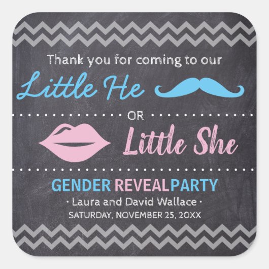 "赤ちゃんシャワー"性別が明らかに"彼または彼女"黒板 スクエアシール (正面)