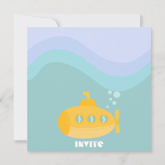 赤ちゃんシャワー：愛らしい黄色の潜水艦の水中 招待状 (裏面)