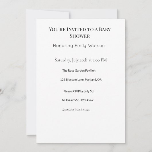 赤ちゃんシャワー 招待状 (正面)