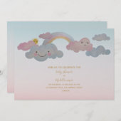 赤ちゃんシャワー – 招待 – 虹のテーマ – 水色 招待状 (正面/裏面)