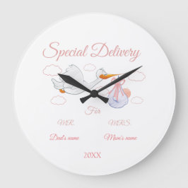 赤ちゃんシャワー、新しい生まれギフト-名前をカスタムすると日付 ラージ壁時計