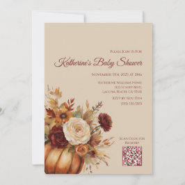 赤ちゃんシャワー – 水の色のカボチャと花 – 招待状