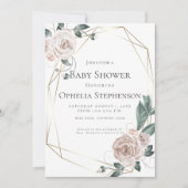 赤ちゃんシャワー |水の色ほこりっぽいバラフローラ 案内状 (正面)